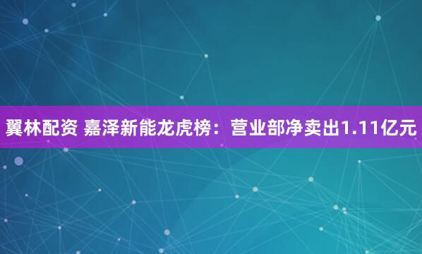 翼林配资 嘉泽新能龙虎榜：营业部净卖出1.11亿元
